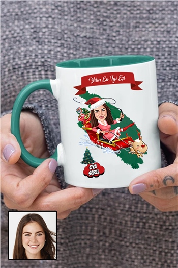 Eşe Yılbaşı Hediyesi Karikatürlü İçi Renkli Kupa Bardak