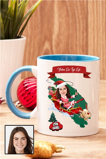 Eşe Yılbaşı Hediyesi Karikatürlü İçi Renkli Kupa Bardak