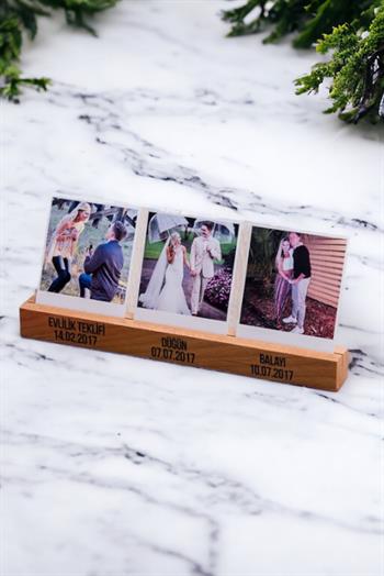 Evli Çiftlere Özel Fotoğraflı Ahşap Stand