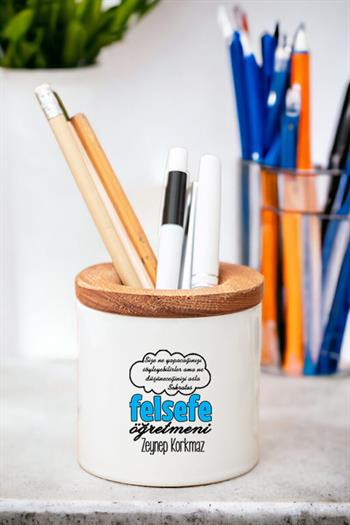 Felsefe Öğretmeni Ahşap Kapaklı Kalemlik