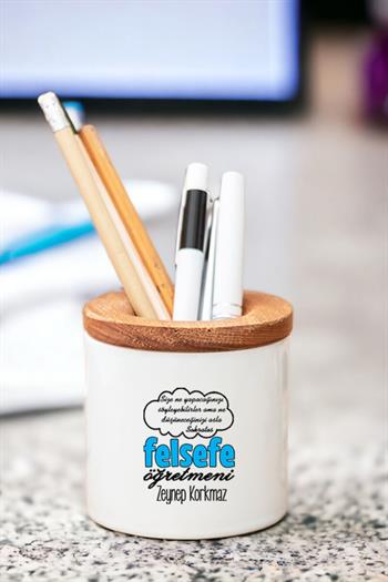 Felsefe Öğretmeni Ahşap Kapaklı Kalemlik