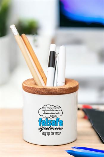 Felsefe Öğretmeni Ahşap Kapaklı Kalemlik