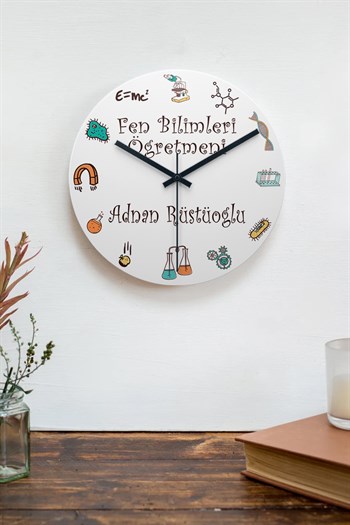 Fen Bilimleri Öğretmenine Özel Ahşap Duvar Saati