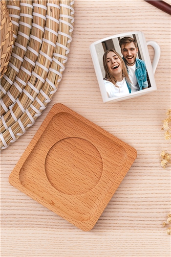 Fotoğraflı Ahşap Altlıklı Türk Kahvesi Fincanı