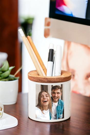 Fotoğraflı Ahşap Kapaklı Kalemlik