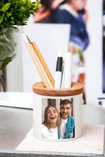 Fotoğraflı Ahşap Kapaklı Kalemlik