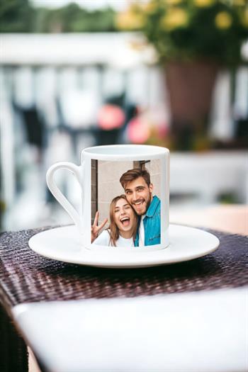 Fotoğraflı Beyaz Türk Kahvesi Fincanı