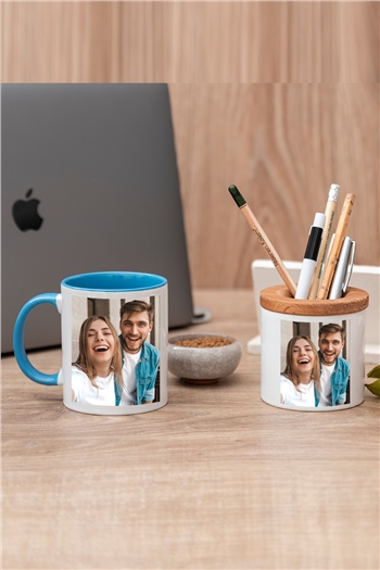 Fotoğraflı Renkli Kupa Bardak ve Kalemlik