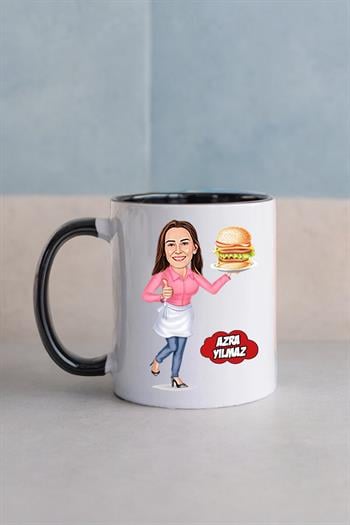 Garsona Hediye Kadın Garson Karikatürlü Kupa Bardak