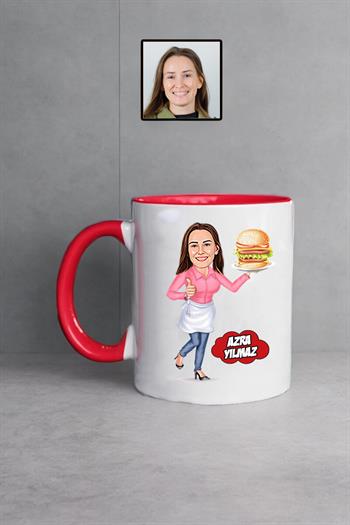 Garsona Hediye Kadın Garson Karikatürlü Kupa Bardak