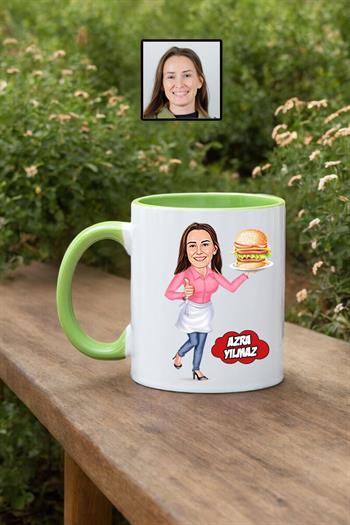 Garsona Hediye Kadın Garson Karikatürlü Kupa Bardak