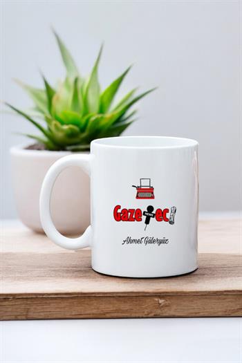 Gazeteciye Hediye Beyaz Kupa Bardak