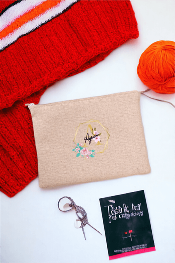 Geometrik Yaldız Tasarım Harfli Keten Bez El Çantası