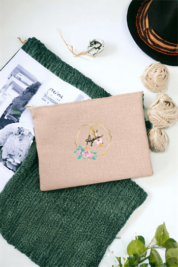 Geometrik Yaldız Tasarım Harfli Keten Bez El Çantası