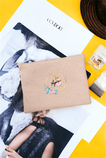 Geometrik Yaldız Tasarım Harfli Keten Bez El Çantası