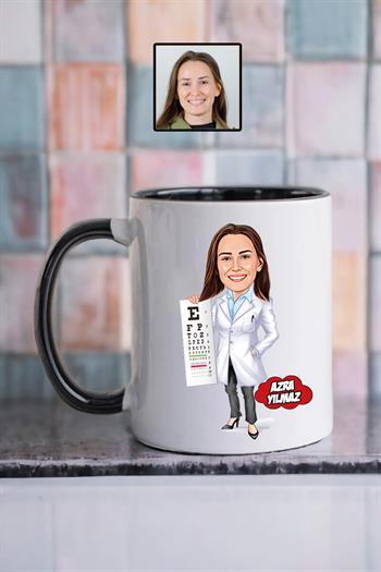 Göz Doktoruna Hediye Kadın Göz Doktoru Karikatürlü Kupa Bardak