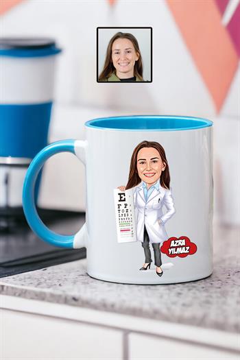 Göz Doktoruna Hediye Kadın Göz Doktoru Karikatürlü Kupa Bardak