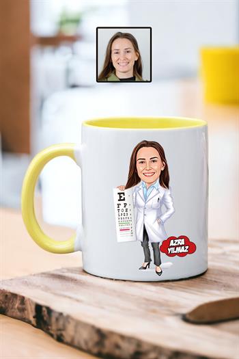 Göz Doktoruna Hediye Kadın Göz Doktoru Karikatürlü Kupa Bardak