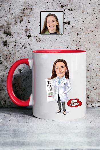 Göz Doktoruna Hediye Kadın Göz Doktoru Karikatürlü Kupa Bardak