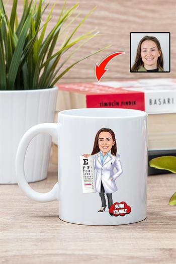 Göz Doktoruna Hediye Kişiye Özel Karikatürlü Kupa Bardak