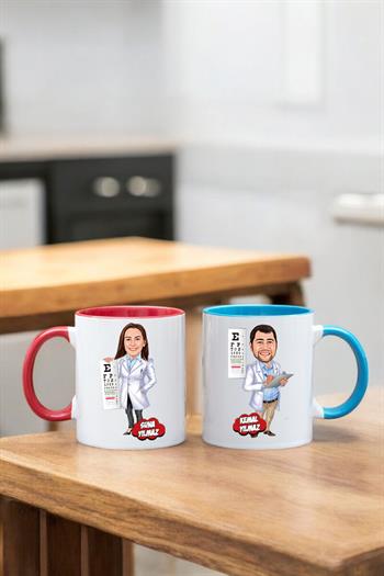 Göz Doktoruna Hediye Kişiye Özel Karikatürlü Kupa Bardak