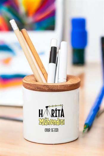 Harita Mühendisi Ahşap Kapaklı Kalemlik