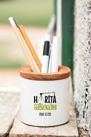 Harita Mühendisi Ahşap Kapaklı Kalemlik