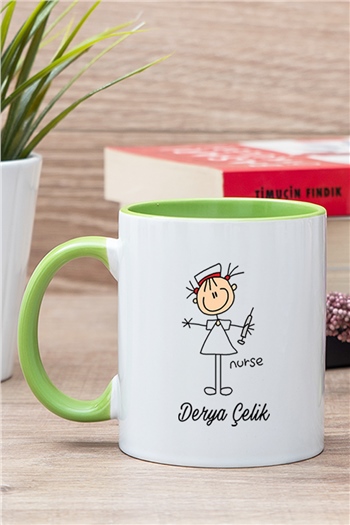 Hemşire Karikatürü İçi Renkli Kupa Bardak