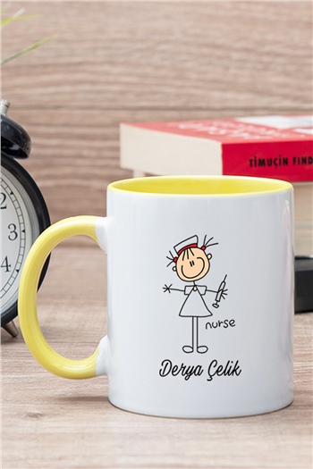 Hemşire Karikatürü İçi Renkli Kupa Bardak