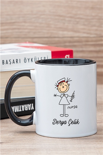 Hemşire Karikatürü İçi Renkli Kupa Bardak
