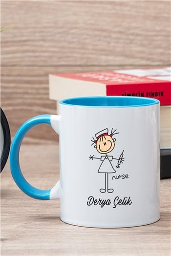Hemşire Karikatürü İçi Renkli Kupa Bardak