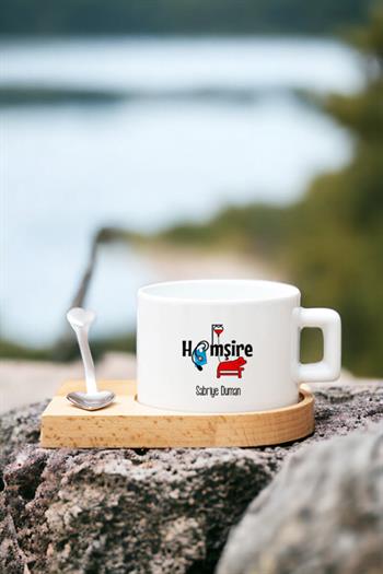 Hemşirelere Hediye Kalp Kaşıklı Ahşap Altlıklı Fincan