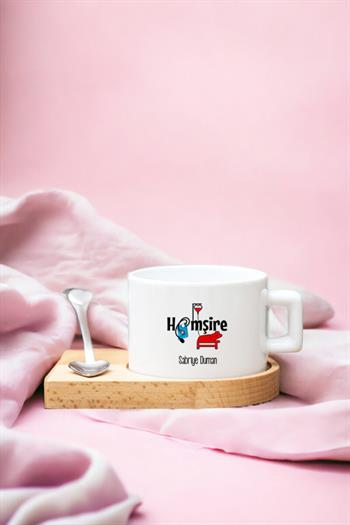 Hemşirelere Hediye Kalp Kaşıklı Ahşap Altlıklı Fincan