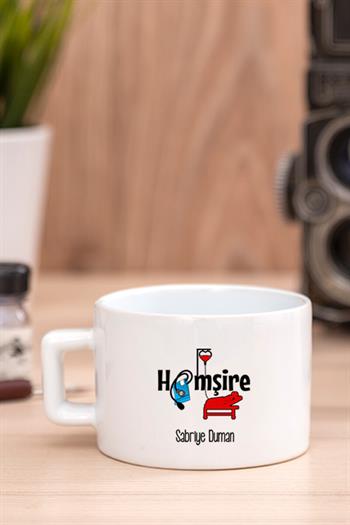 Hemşirelere Hediye Kalp Kaşıklı Ahşap Altlıklı Fincan