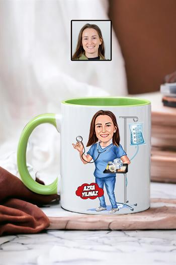 Hemşireye Hediye Hemşire Karikatürlü Kişiye Özel Kupa Bardak