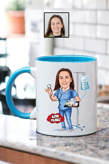 Hemşireye Hediye Hemşire Karikatürlü Kişiye Özel Kupa Bardak