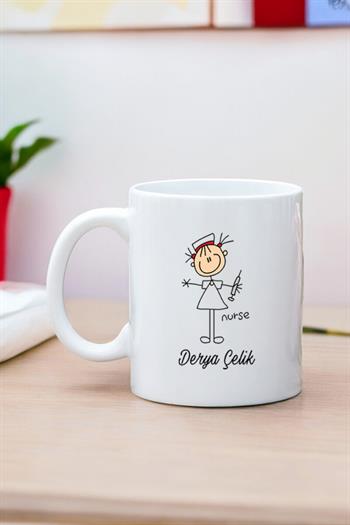 Hemşireye Hediye Hemşire Karikatürü Beyaz Kupa Bardak