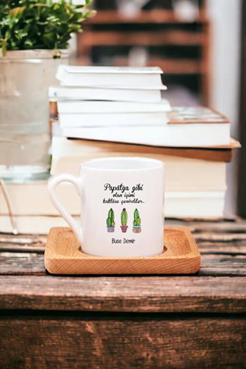 İçimi Kaktüse Çevirdiler Ahşap Altlıklı Türk Kahvesi Fincanı