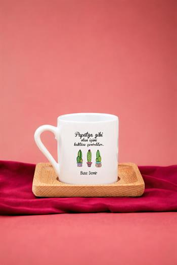 İçimi Kaktüse Çevirdiler Ahşap Altlıklı Türk Kahvesi Fincanı
