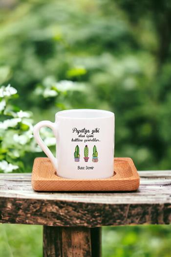 İçimi Kaktüse Çevirdiler Ahşap Altlıklı Türk Kahvesi Fincanı