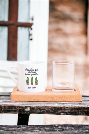 İçimi Kaktüse Çevirdiler Ahşap Sunumlu Türk Kahvesi Fincanı