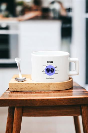 İkizler Burcu Kadına Hediye Ahşap Altlıklı Fincan