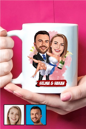 Kadına 14 Şubat Hediyesi Karikatürlü Beyaz Kupa Bardak