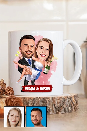 Kadına 14 Şubat Hediyesi Karikatürlü Beyaz Kupa Bardak