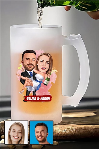 İlginç Sevgililer Günü Hediyesi Karikatürlü Buzlu Cam Bira Bardağı