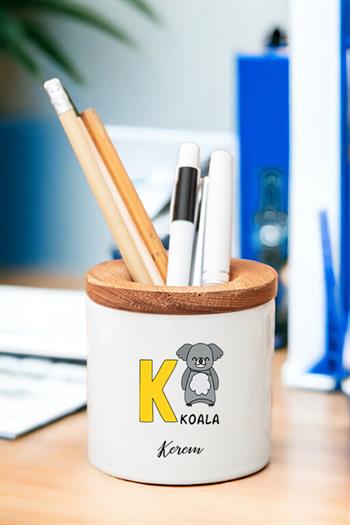 İngilizce Öğreniyorum Çocuklara Özel Baş Harfli Ahşap Kapaklı Kalemlik