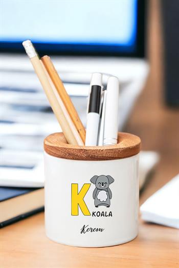 İngilizce Öğreniyorum Çocuklara Özel Baş Harfli Ahşap Kapaklı Kalemlik