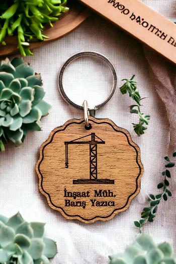 İnşaat Mühendisine Hediye Kişiye Özel Lazer Kesim Ahşap Anahtarlık