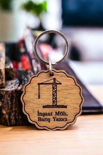 İnşaat Mühendisine Hediye Kişiye Özel Lazer Kesim Ahşap Anahtarlık