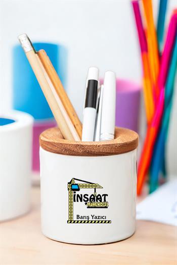 İnşaat Mühendisi Ahşap Kapaklı Kalemlik